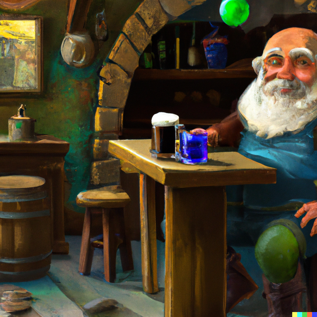 DALL·E 2022 12 14 12.19.53 paint Fremis is an elderly dwarf who visits this tavern often as it is the closest one to his home. He is friendly and jovial and loves to tell stor Unlock Your Adventure: Free Tavern Description and NPCs with Backstories