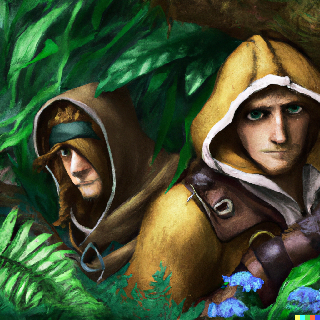 Unleash Your Inner Bandit: 7 free Notorious Bandit Leaders for your adventure 1 DALL·E 2022 12 14 12.53.13 paint portrait in fantasy DD style of bandits hiding in the forest Unleash Your Inner Bandit: 7 free Notorious Bandit Leaders for your adventure