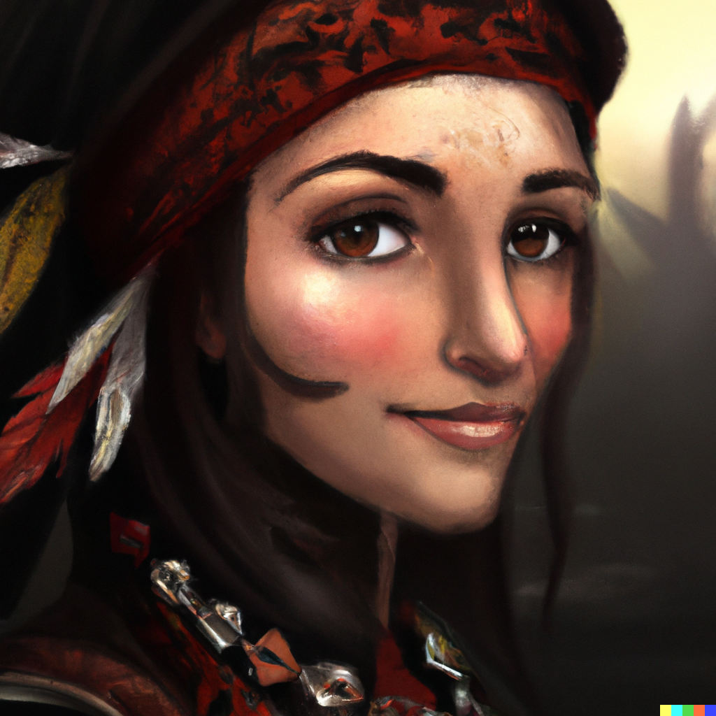 Unleash Your Inner Bandit: 7 free Notorious Bandit Leaders for your adventure 13 DALL·E 2022 12 14 12.58.54 paint portrait in fantasy DD style of Helga now leads a band of bandits who specialize in raiding merchant ships and coastal villages. She is a mast Unleash Your Inner Bandit: 7 free Notorious Bandit Leaders for your adventure